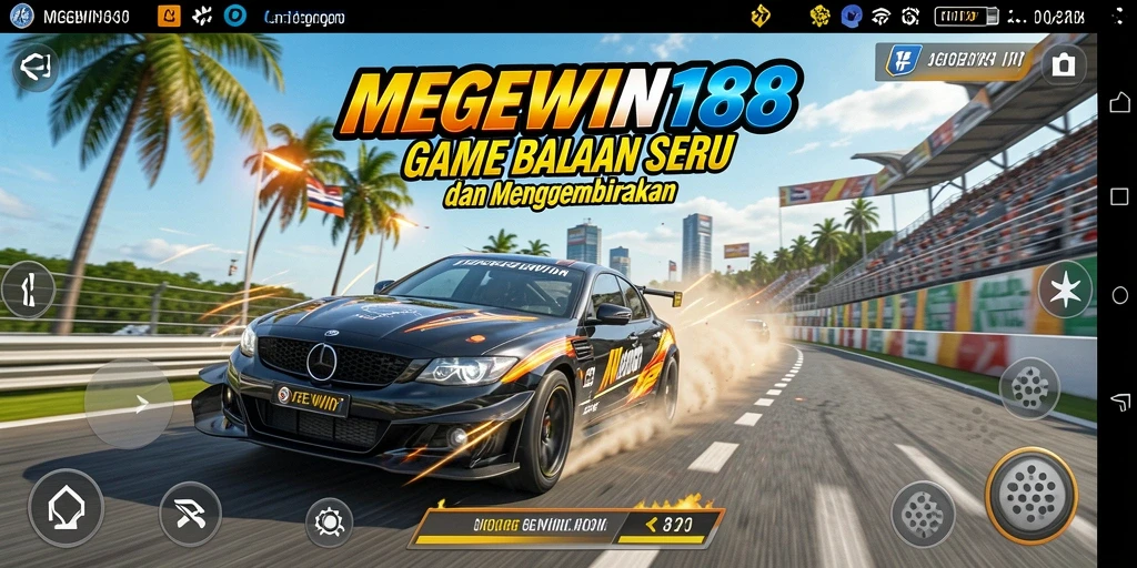 Screenshot gameplay MEGEWIN188 yang menunjukkan aksi balapan yang seru.