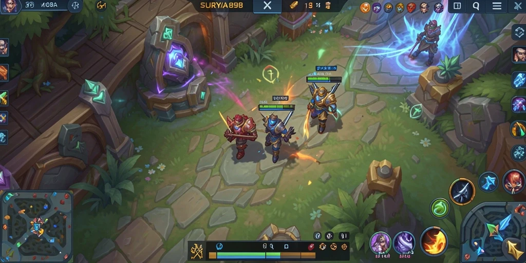 Tangkapan layar utama SURYA898 menampilkan aksi seru gameplay MOBA.